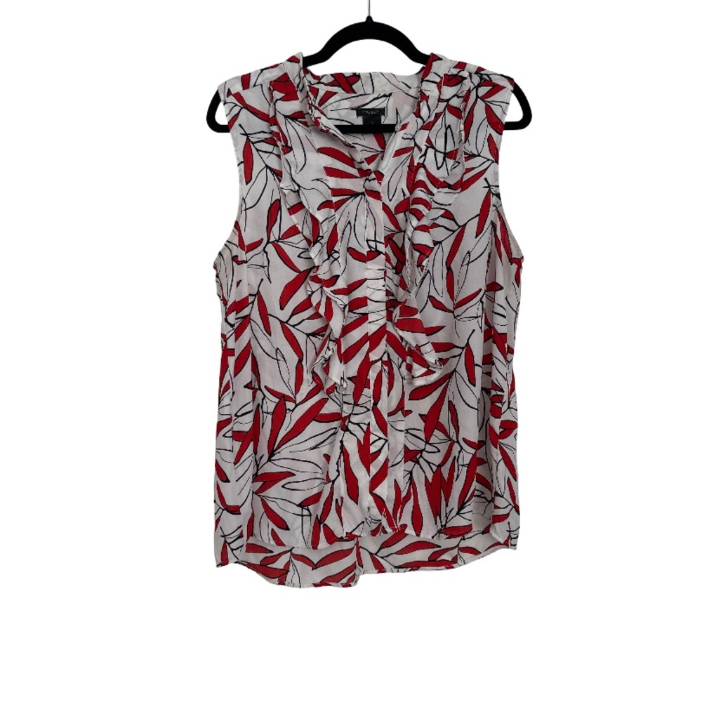 Ann Taylor Red and White Leaf Print Blouse
